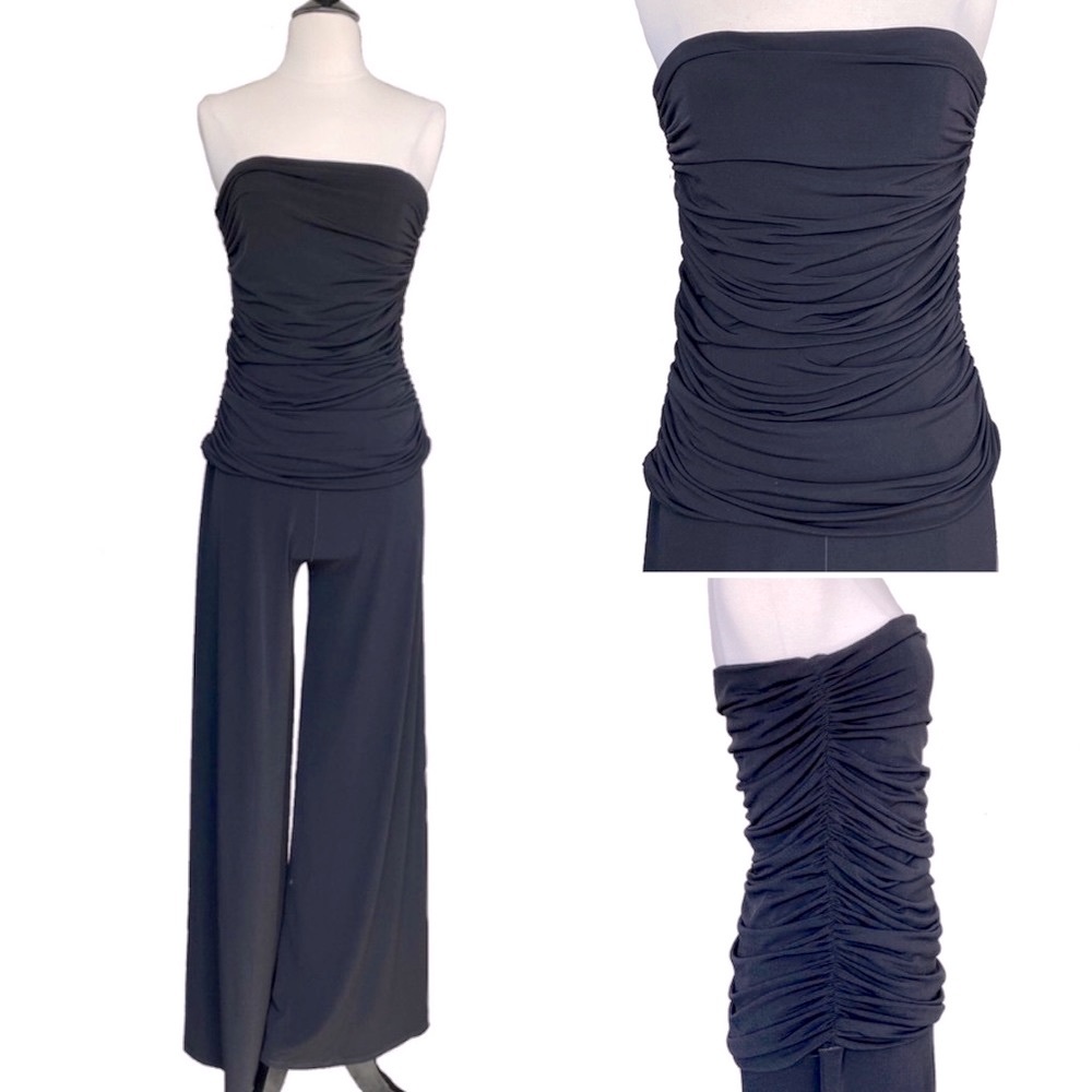 NBW EVO VORRÒ Black strapless ruched top & wide leg jumpsuit size medium - Picture 1 of 10